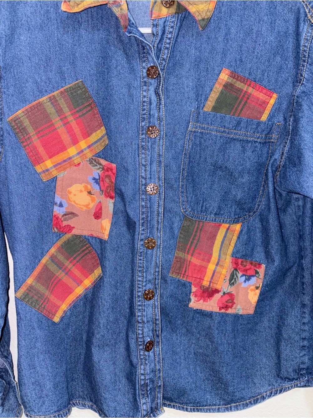 Denim Patchwork Button-Up Jacket - Blue - Picture 3 of 6